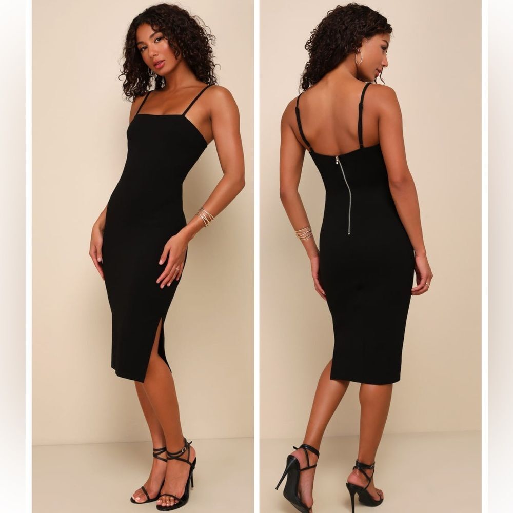Lulus Paulina Black Bodycon Midi Dress Size XS NWT Sexy Wedding Mobwife Cocktail